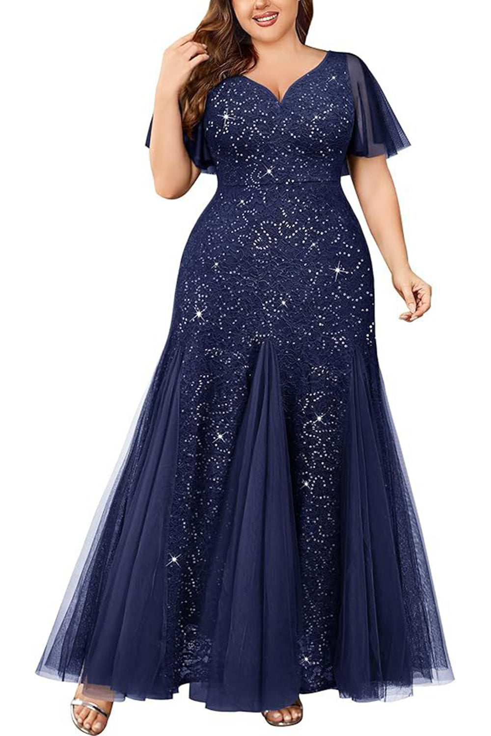 Robe longue mère de la mariée noire scintillante grande taille avec appliques