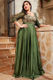 Olive grande taille satin longue mère de la mariée robe avec appliques