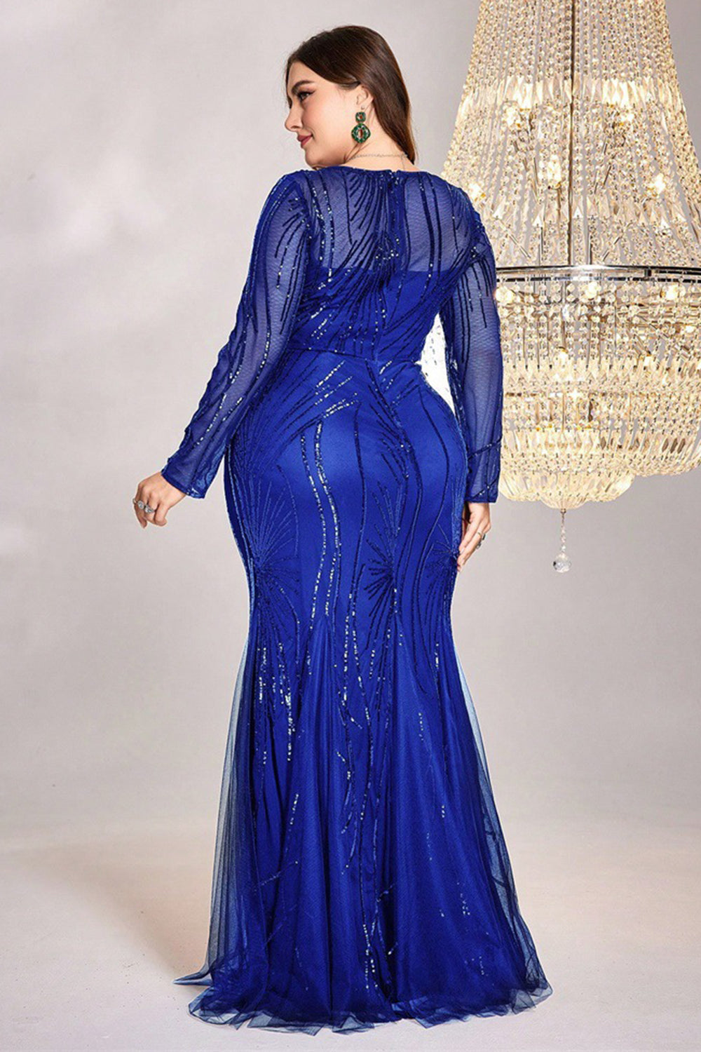 Robe longue mère de la mariée sirène bleu royal scintillant