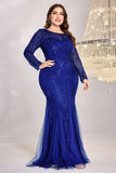 Robe longue mère de la mariée sirène bleu royal scintillant