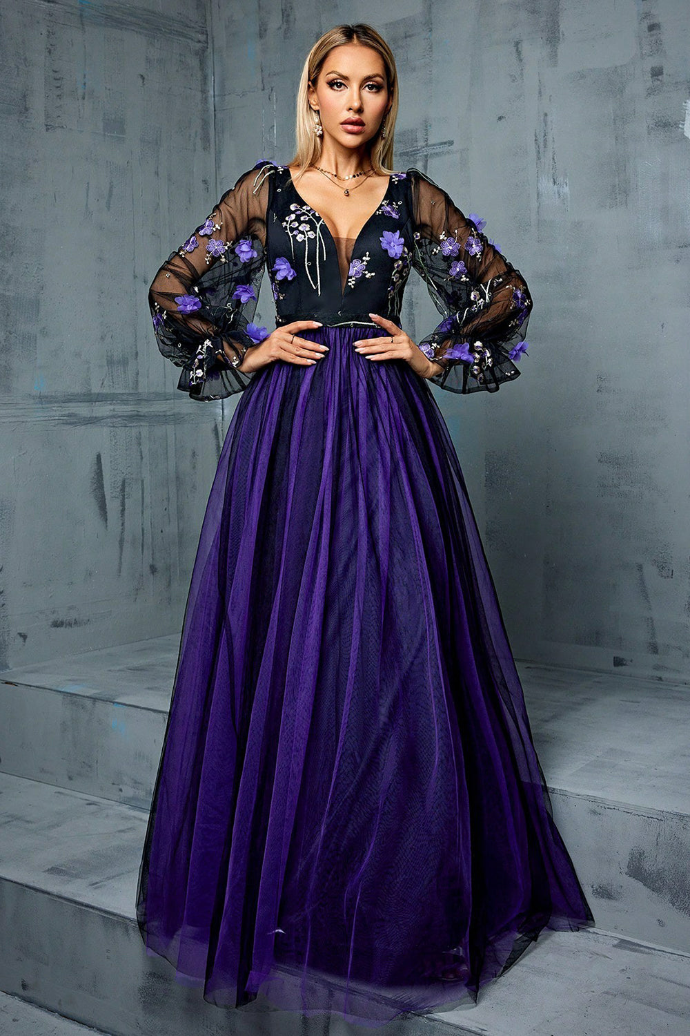 Floral Marine Une Ligne Longue Tulle Robe Mère de la Mariée