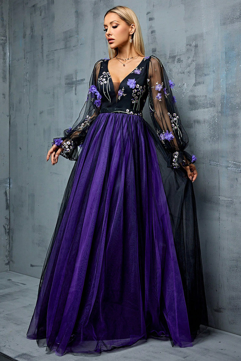 Floral Marine Une Ligne Longue Tulle Robe Mère de la Mariée