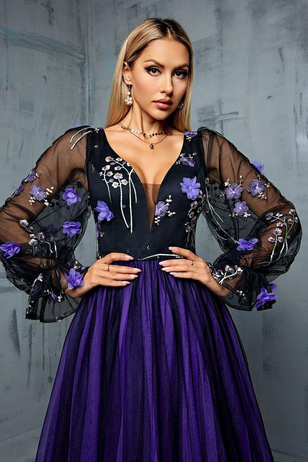 Floral Marine Une Ligne Longue Tulle Robe Mère de la Mariée