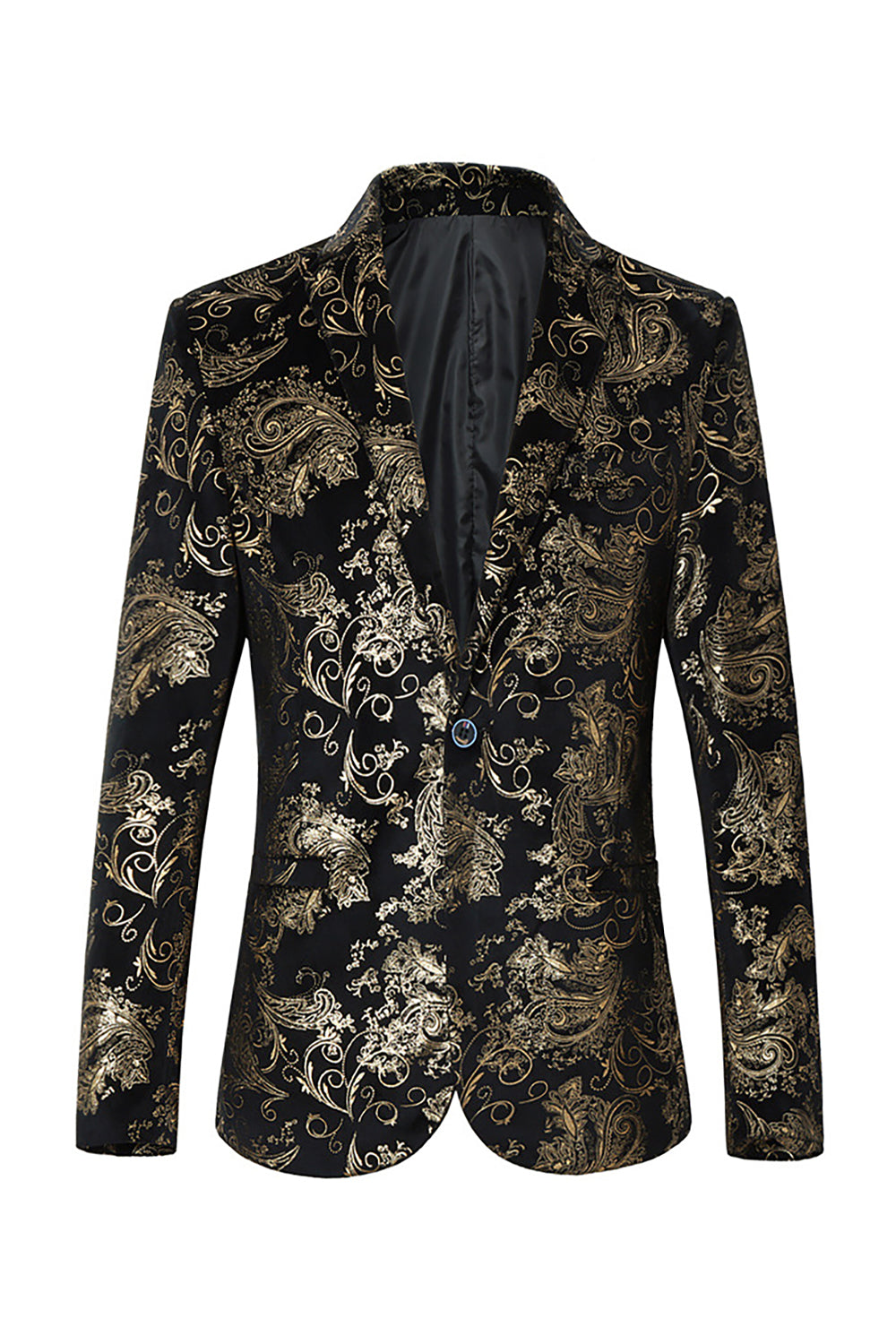 Noir Doré Jacquard Châle Revers Un Bouton Blazer De Smoking Homme