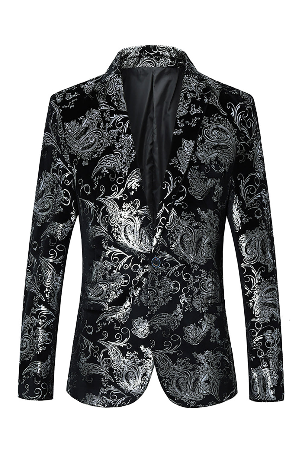 Noir Doré Jacquard Châle Revers Un Bouton Blazer De Smoking Homme