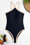 Maillot de bain une pièce noir avec bordure contrastée nude