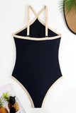 Maillot de bain une pièce noir avec bordure contrastée nude