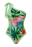 Maillot de bain à une épaule imprimé tropical vert