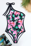 Maillot de bain floral rose noir à une épaule