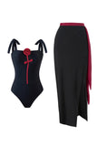 Maillot de bain une pièce 3D fleur noir avec couverture