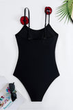 Maillot de bain une pièce à bretelles spaghetti noir avec couverture à volants