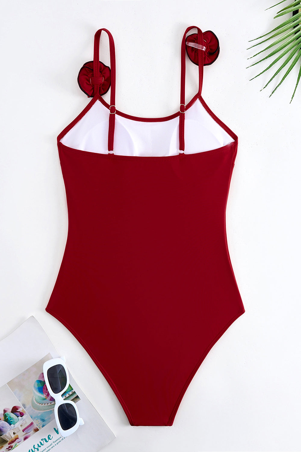 Maillot de bain une pièce à bretelles spaghetti noir avec couverture à volants