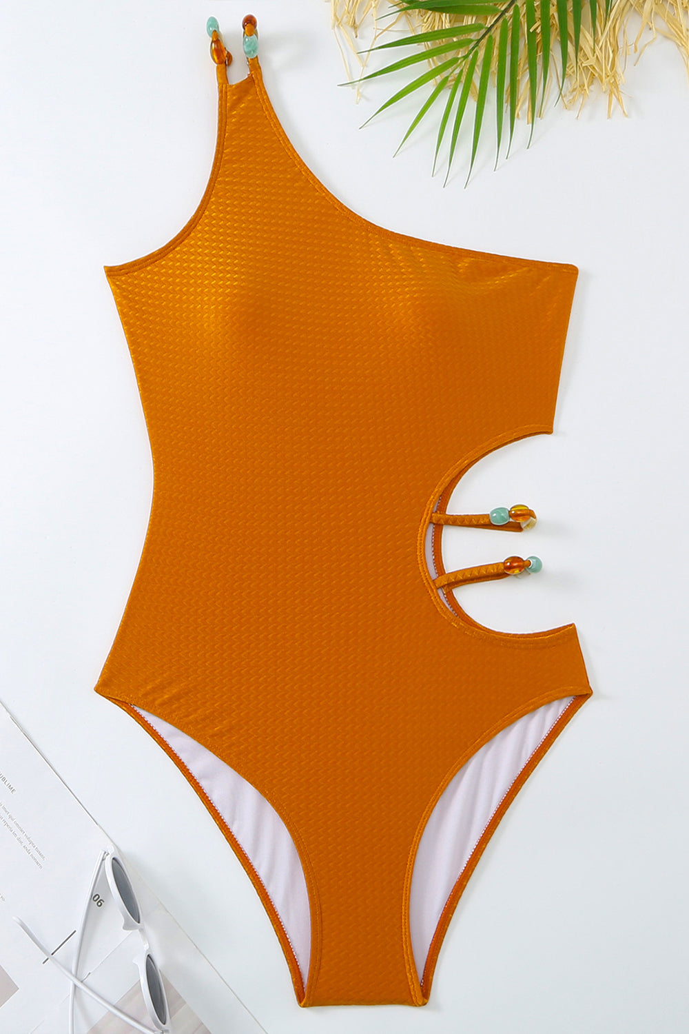 Maillots de bain de plage une pièce orange découpés
