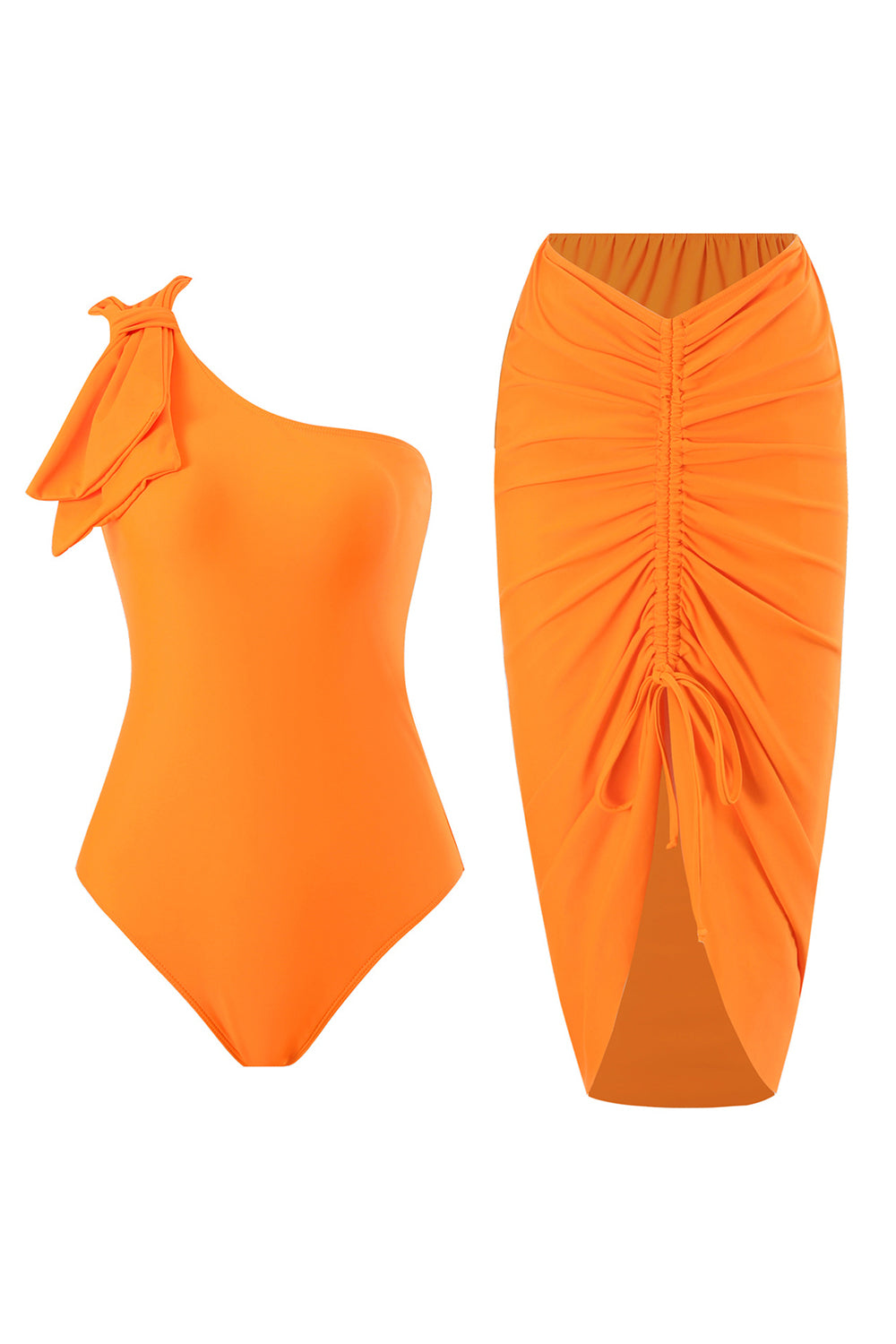 Maillots de bain de plage une pièce orange froncé