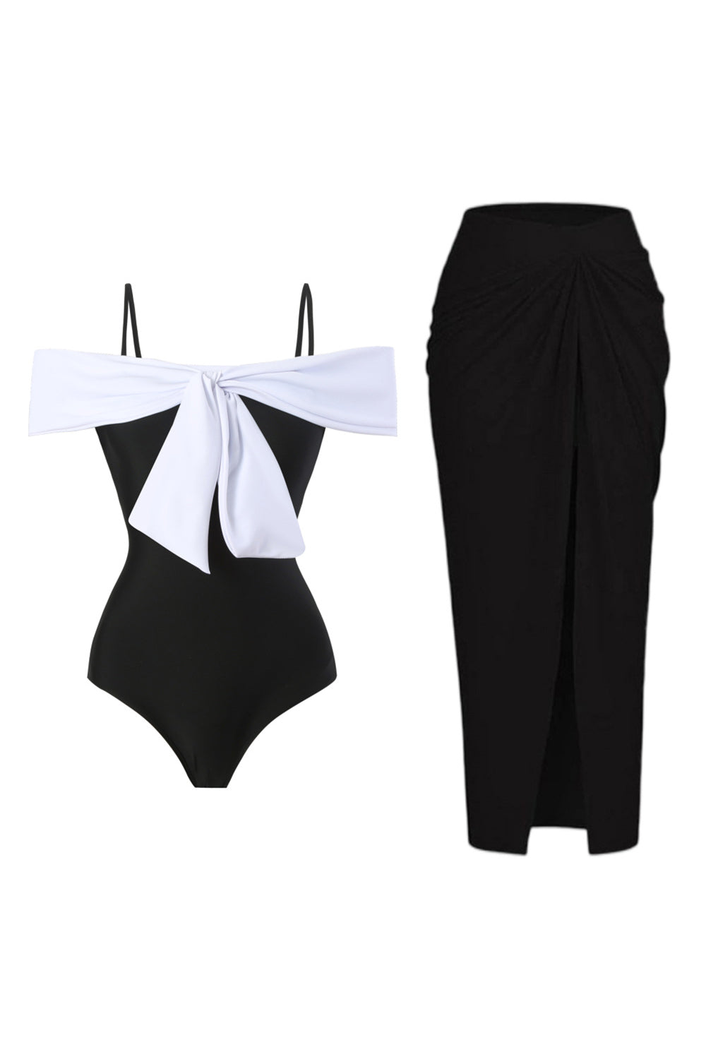 Noir Une pièce épaules froides Maillot de bain de plage