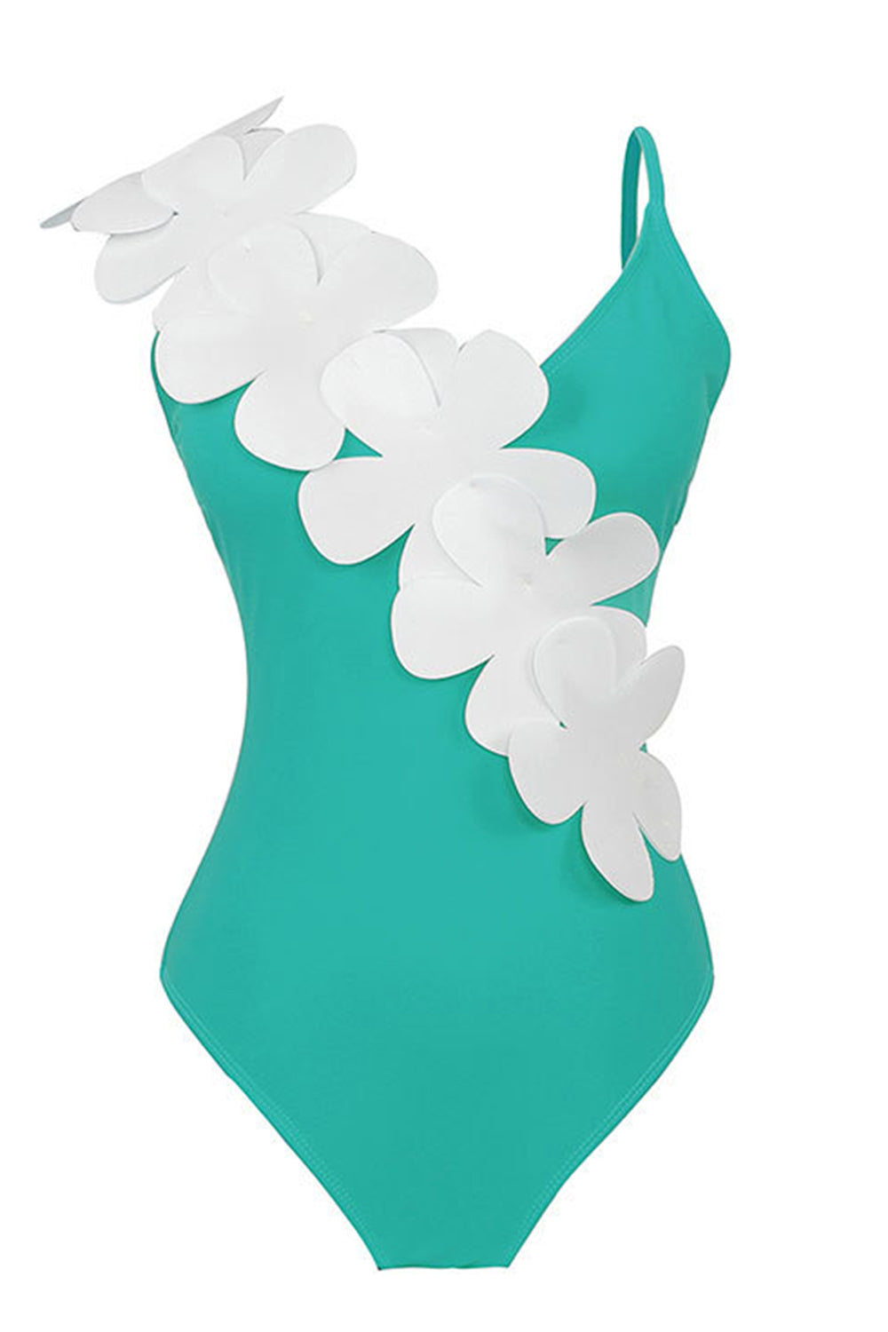 Noir Blanc Une pièce Col V Maillot de Bain de Plage avec Fleurs 3D