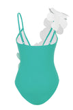 Noir Blanc Une pièce Col V Maillot de Bain de Plage avec Fleurs 3D