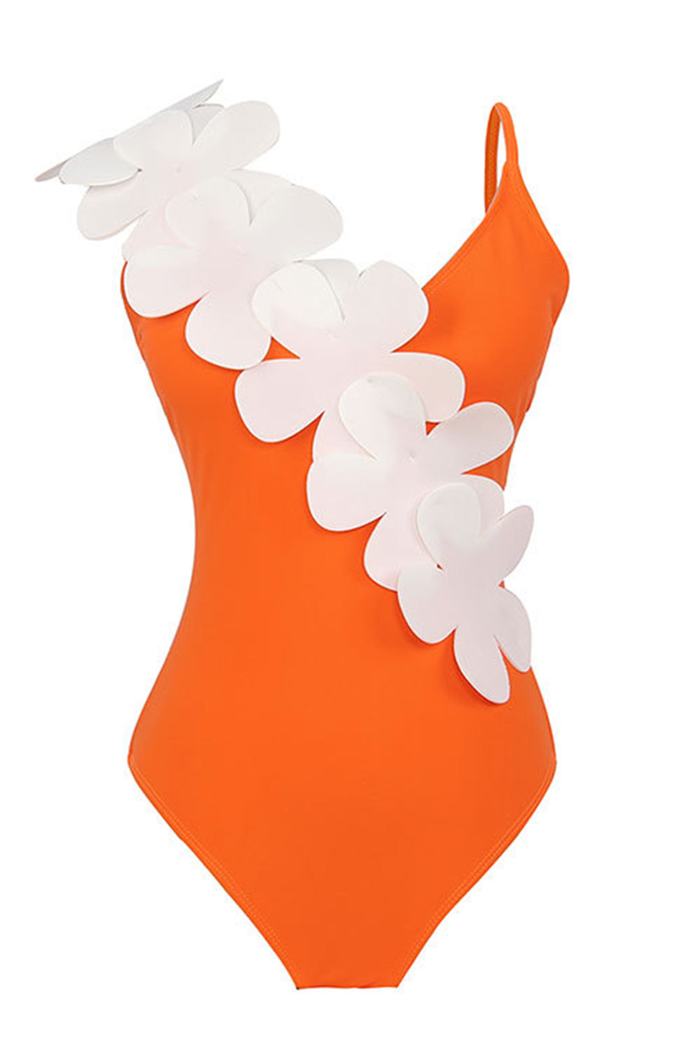 Noir Blanc Une pièce Col V Maillot de Bain de Plage avec Fleurs 3D