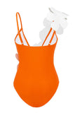 Noir Blanc Une pièce Col V Maillot de Bain de Plage avec Fleurs 3D