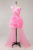 Hot Pink A Ligne Une Épaule À Une Épaule Robe Courte Retrouvailles