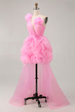 Hot Pink A Ligne Une Épaule À Une Épaule Robe Courte Retrouvailles