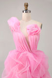 Hot Pink A Ligne Une Épaule À Une Épaule Robe Courte Retrouvailles