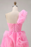 Hot Pink A Ligne Une Épaule À Une Épaule Robe Courte Retrouvailles