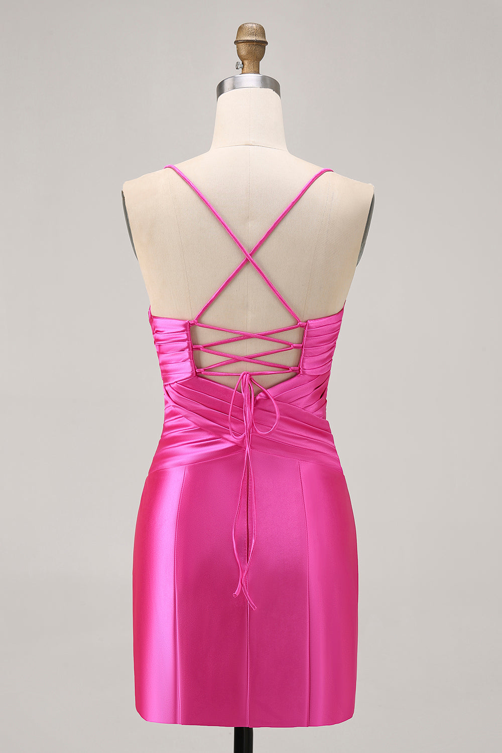 Robe de bal plissée moulante découpée fuchsia avec noeud