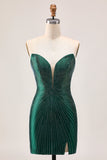Robe moulante de retour vert foncé scintillante sans bretelles