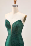 Robe moulante de retour vert foncé scintillante sans bretelles