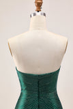 Robe moulante de retour vert foncé scintillante sans bretelles