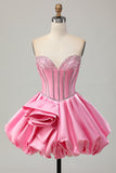 Rose moulante Sweetheart Satin Corset Homecoming Dress avec strass