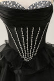 Corset sans bretelles noir à plusieurs niveaux Robe de cocktail avec perles