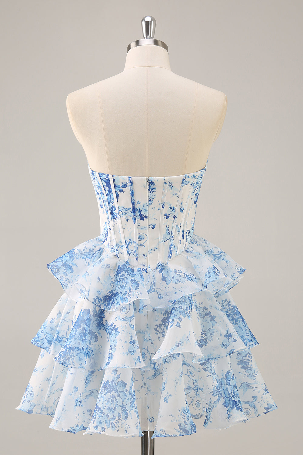 Trapèze col bénitier sans bretelles imprimé floral corset Robe De Cocktail