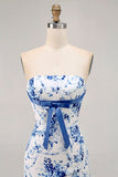 Robe courte de bal imprimée sans bretelles florale rose avec volants