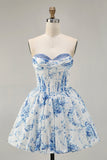 Fleur rose A-ligne bretelles imprimée Homecoming Dress avec perles