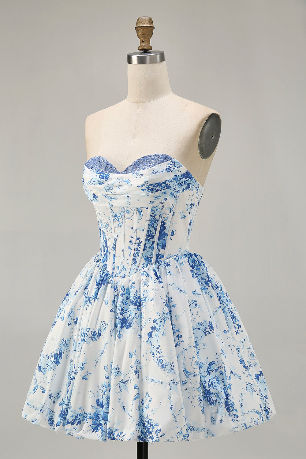 Fleur rose A-ligne bretelles imprimée Homecoming Dress avec perles