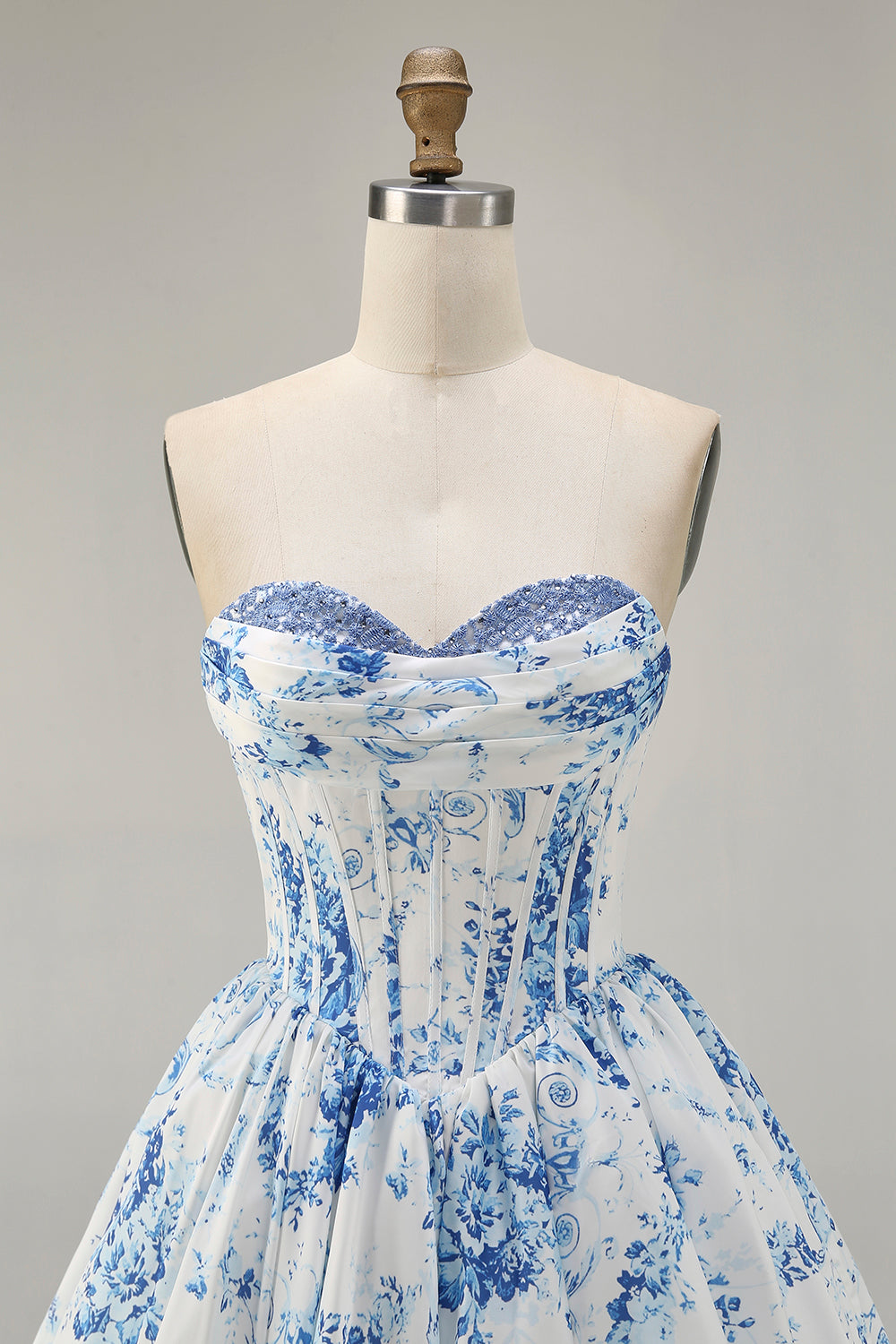Fleur rose A-ligne bretelles imprimée Homecoming Dress avec perles