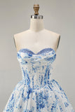 Fleur rose A-ligne bretelles imprimée Homecoming Dress avec perles