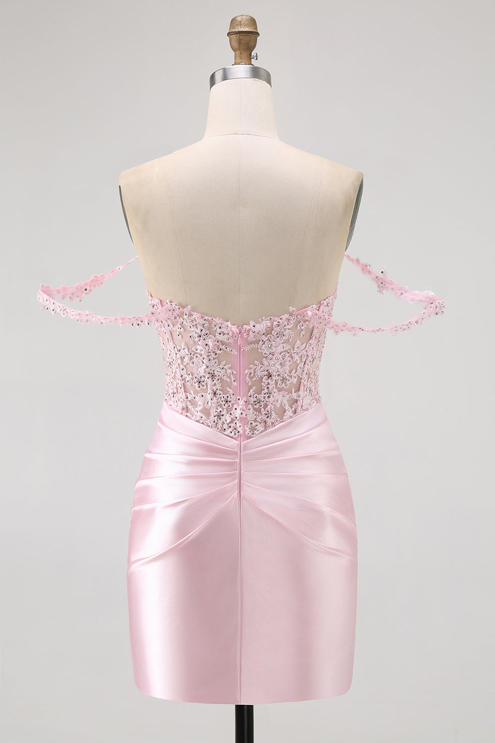 Robe de cocktail corset moulante rose à épaules dénudées