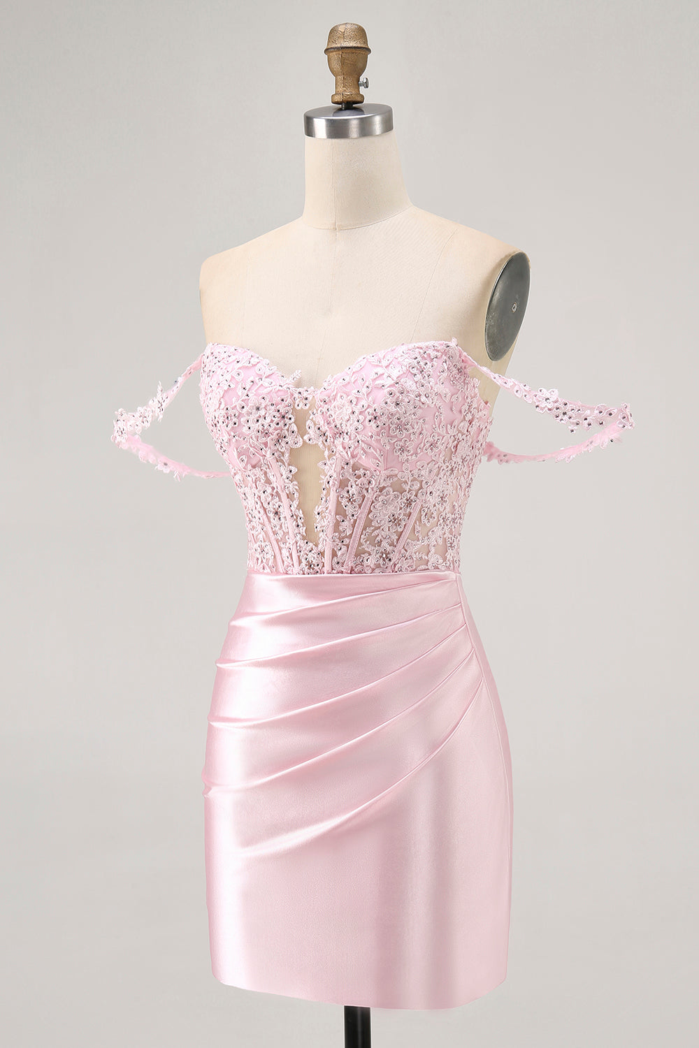 Robe de cocktail corset moulante rose à épaules dénudées