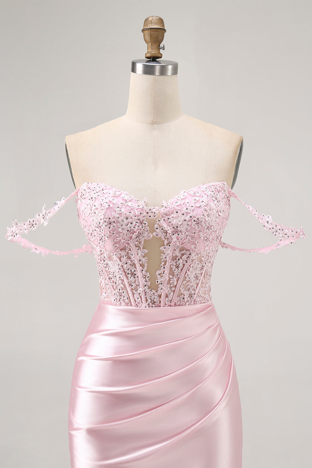 Robe de cocktail corset moulante rose à épaules dénudées