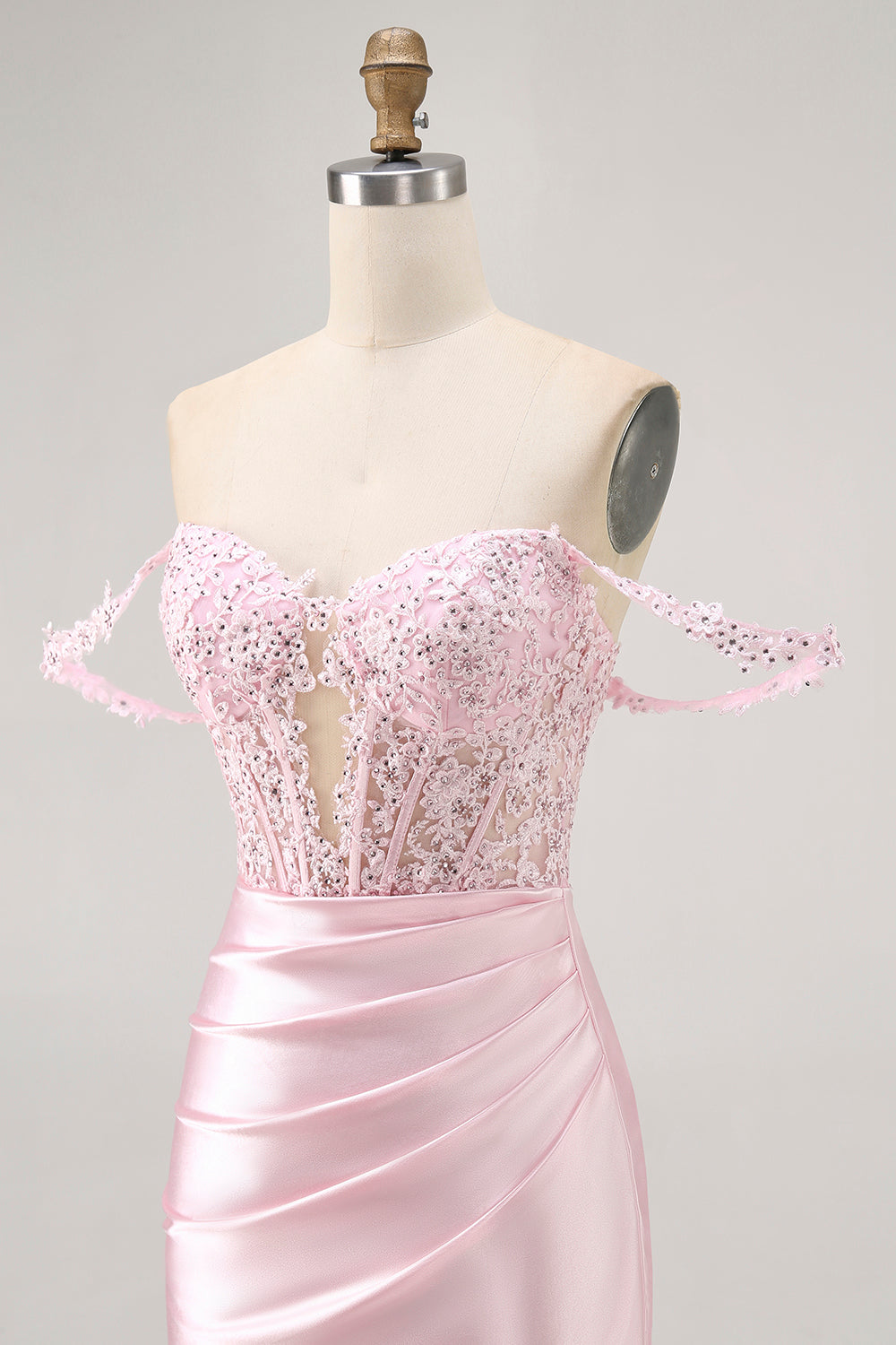 Robe de cocktail corset moulante rose à épaules dénudées
