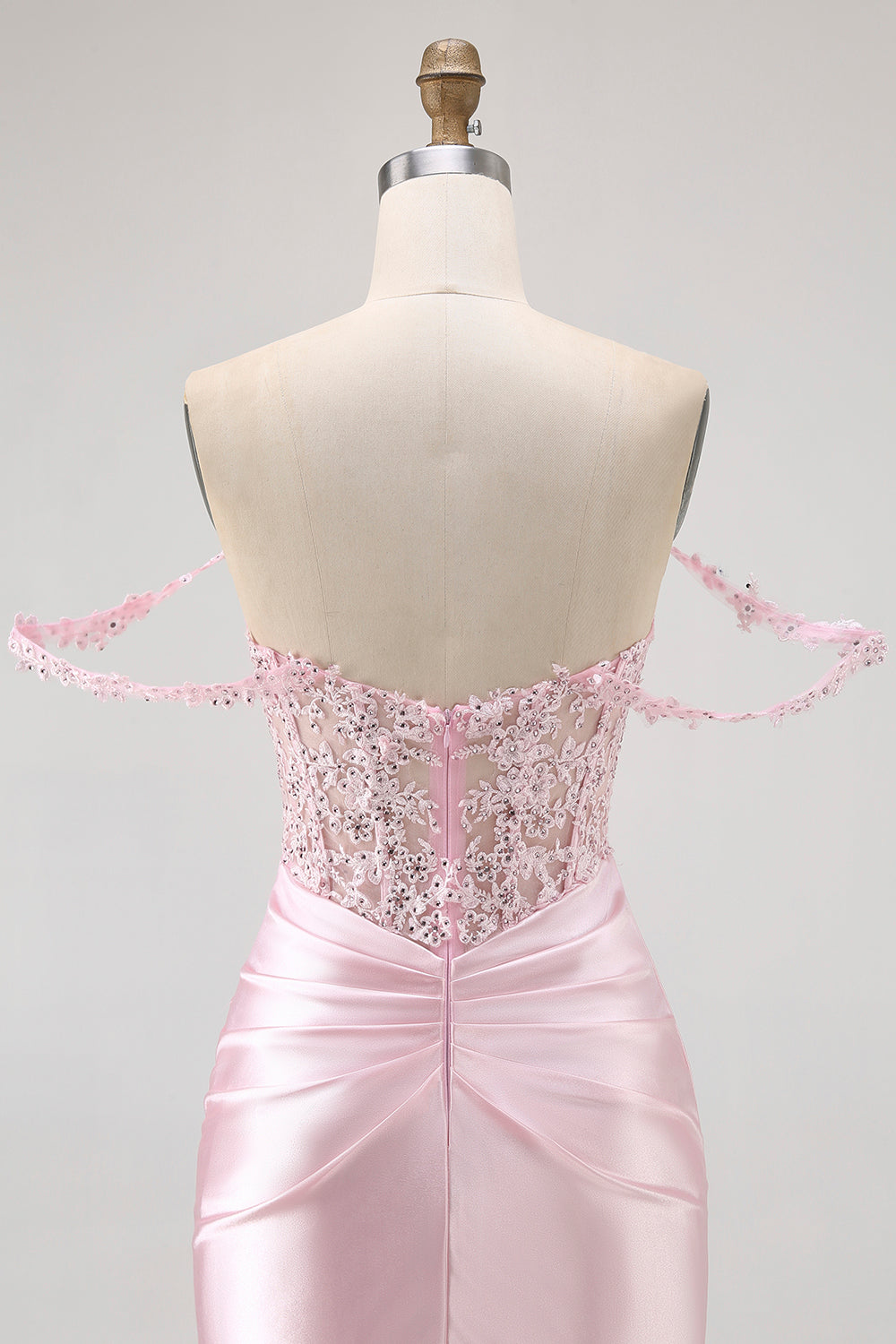 Robe de cocktail corset moulante rose à épaules dénudées