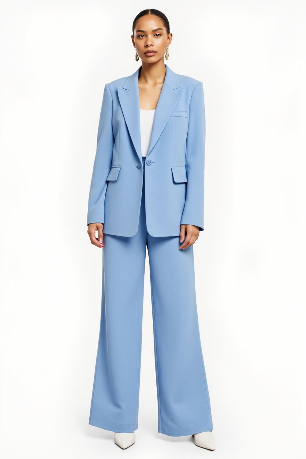 Bleu Un Bouton Peak Lapel 2-Piece Femmes Costumes