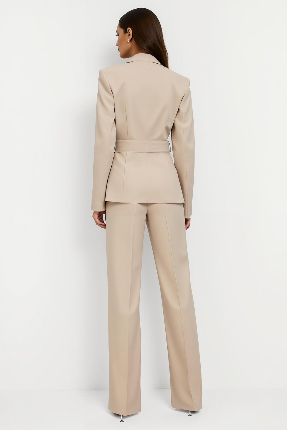 Abricot 2 pièces revers crantés ajustés femmes costumes avec ceintures