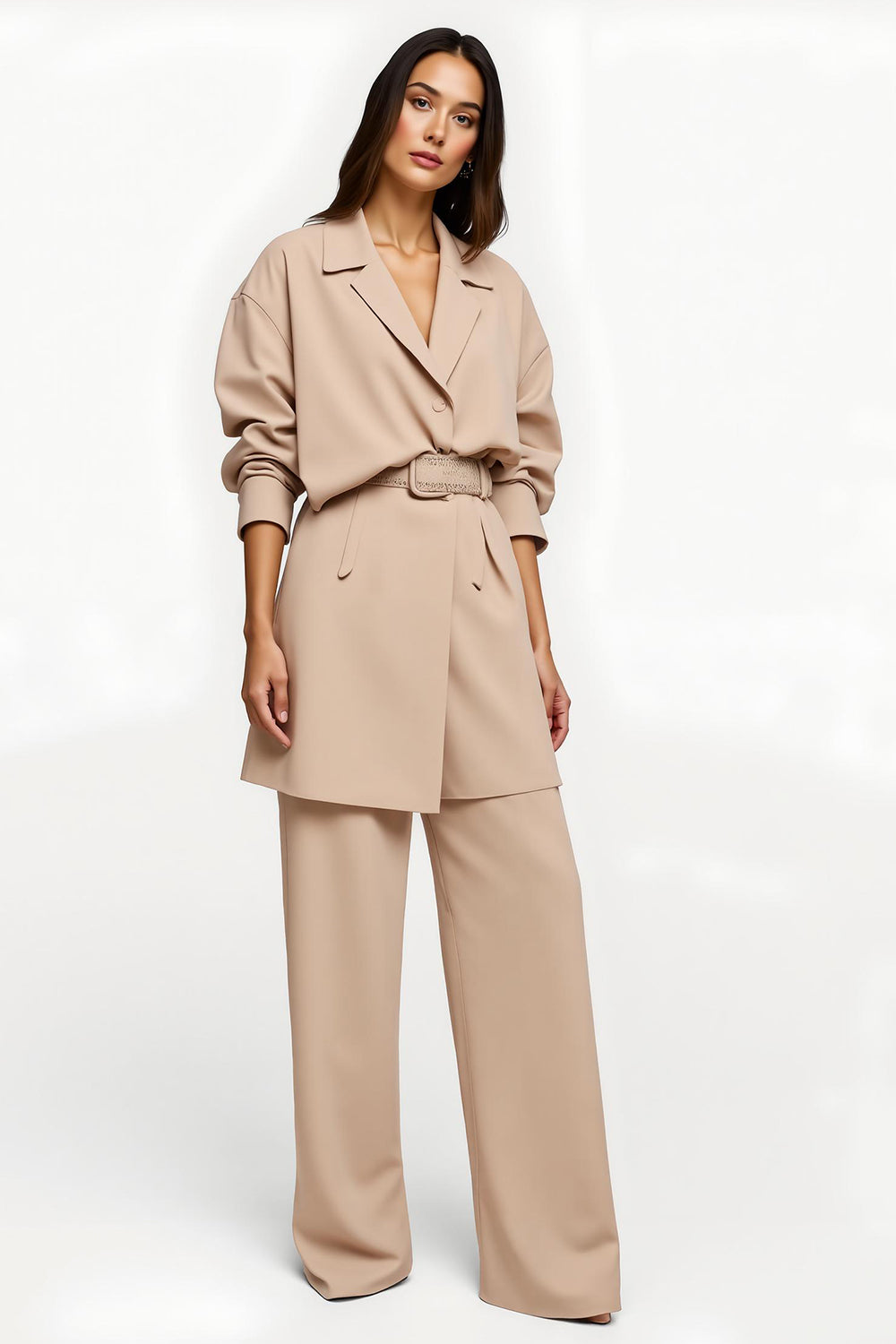 Abricot Satin 2 Pièces Femmes Costumes avec Ceinture