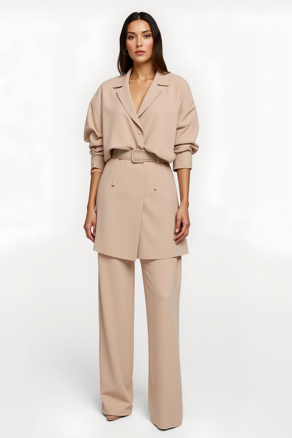 Abricot Satin 2 Pièces Femmes Costumes avec Ceinture