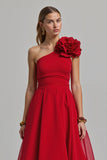 Floral rouge Une ligne Une épaule longue robe de fête de vacances