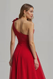 Floral rouge Une ligne Une épaule longue robe de fête de vacances